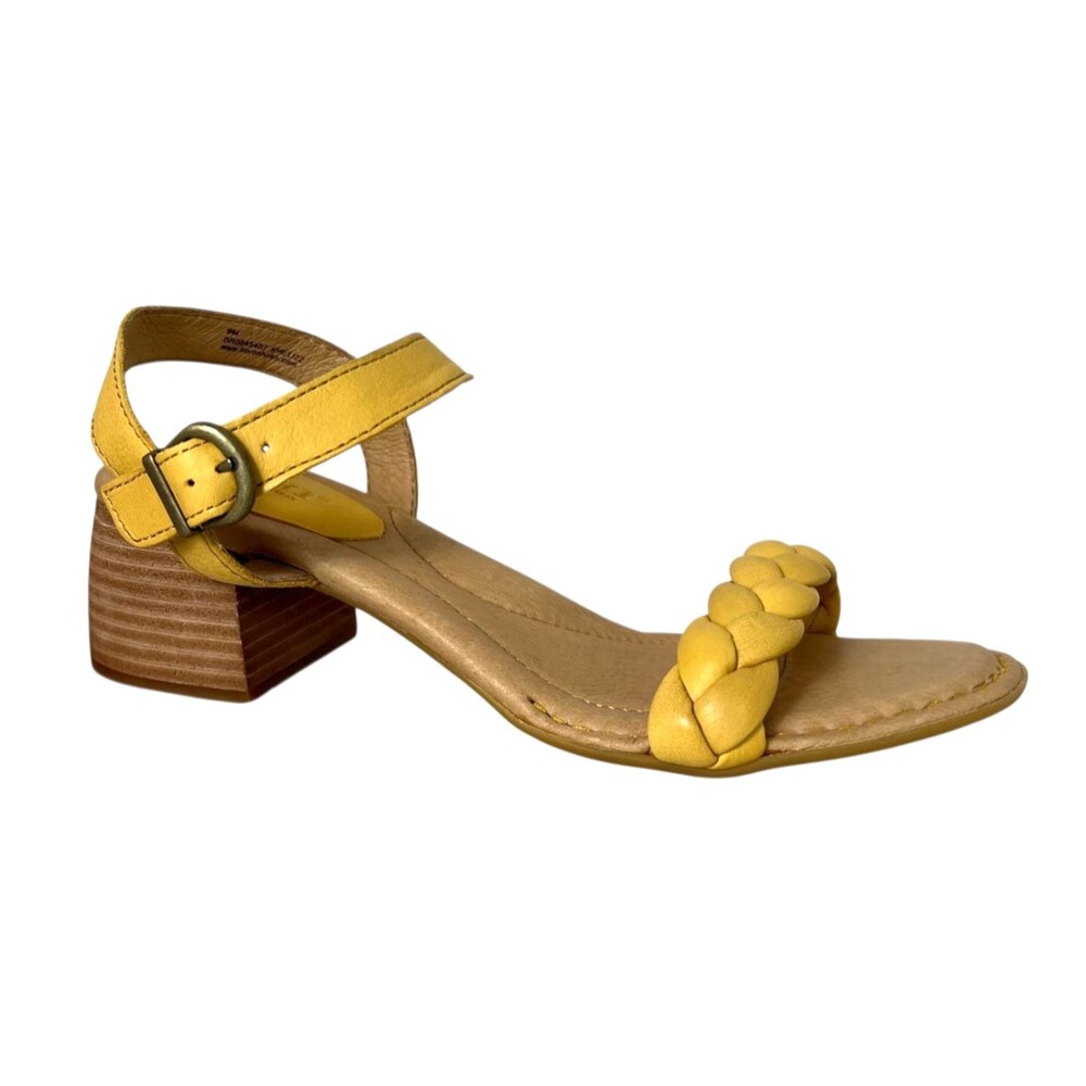 Born Women's Simone Yellow Braided Leather Heeled Summer Sandals Size 9 NWT